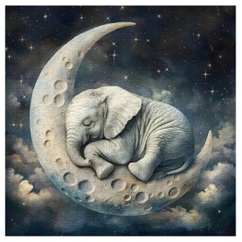 Elephant Moon Puzzles for Adults 1000 Pieces, Vintage Sleeping Elephants Jigsaw Puzzles, Fantasy Space Animal Challenging Puzzle