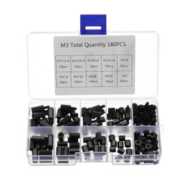 sourcing map 180pcs M3 Male Female Nylon Hex Spacer Standoffs Screws Nuts Assortment Kit for PCB Motherboard, Black