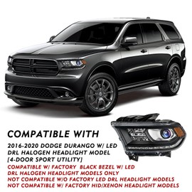 TUSDAR Factory Halogen Headlight Assembly Set Fit for 2016-2020 Dodge Durango Headlamp w/LED DRL and Bulbs Left Driver Side