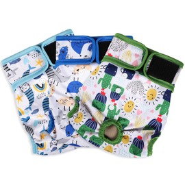 Grecle Washable Female Dog Diapers - Premium Reusable Diapers for Doggie in Heat - Highly Absorbent Dog Diapers Female for Pet Incontinence with Adjustable Snaps (Cactus，S)