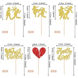 30 piezas de adornos de divorcio para magdalenas con purpurina finalmente hecho, solo divorciado, para romper el tema, despedida de soltero, divorcio, fiesta, decoración de pasteles, suministros de oro