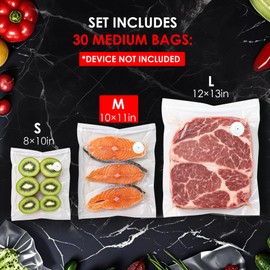 Reusable Vacuum Sealer Bags for Food – 30 Medium (10 x 11 in) For Elxis Vacuum Sealer (Without Vacuum Sealer)