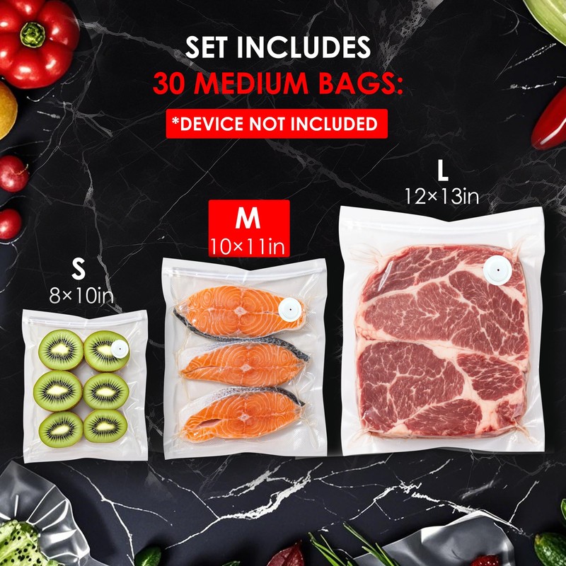 Reusable Vacuum Sealer Bags for Food – 30 Medium (10