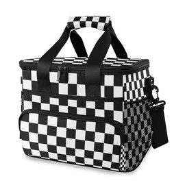 Black White Checkered Cooler Bag Insulated Cooler Soft Sided Cooler 24 Can Portable Picnic Bag Large Leakproof Lunch Bag Box for Beach Grocery Camping Travel Car Men Women