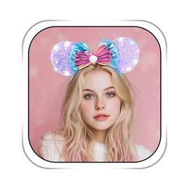 Abien Light Up Mouse Ears Headband for Women LED Sequin Bow Hairband Sparkle Mouse Ears Hairhoop for Festival Amusement Park Accessory