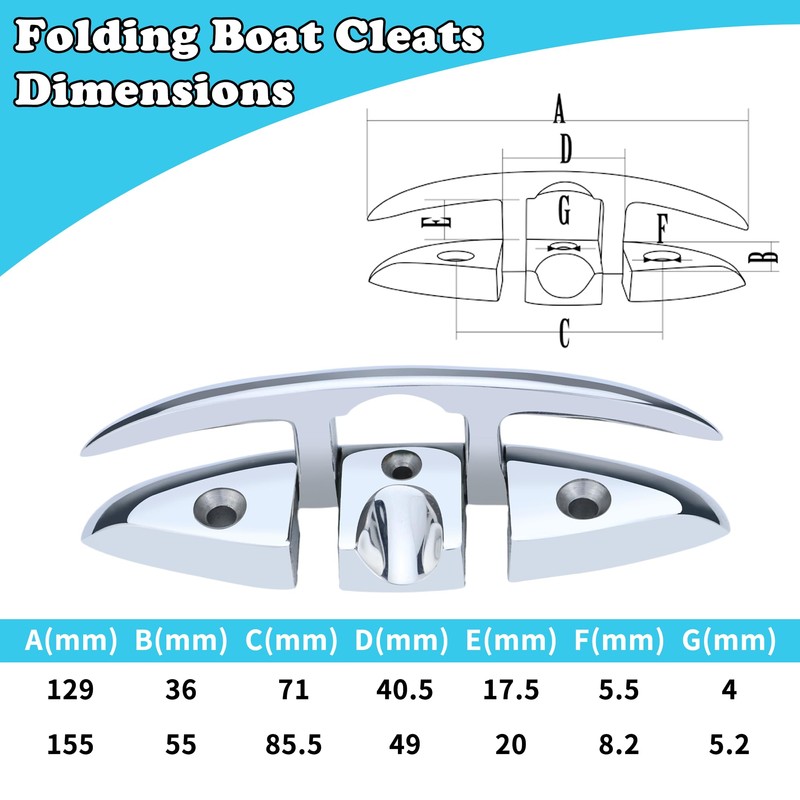 Pvrud Folding Boat Cleats 316 Stainless Steel - 6" Marine