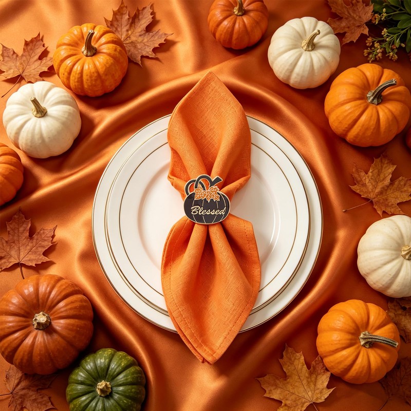Thanksgiving Pumpkin Gold Napkin Rings Set of 6, Thanksgiving Table