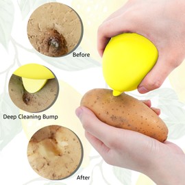 Pack of 2 Vegetable Brushes with Soft and Stiff Dual Action Bristles for Produce - Ergonomic Non-Slip Handle for Deep Cleaning of Potatoes, Carrots and Mushrooms (for Kitchen and Camping)