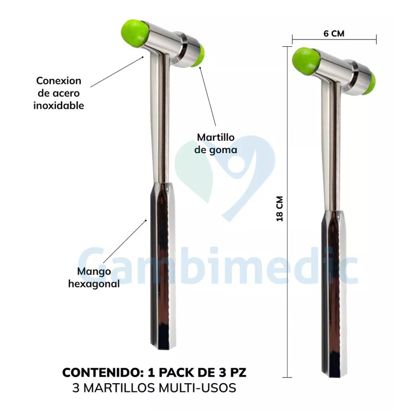 Gambimedic Martillo Buck Para Reflejos Neurologico Gambimedic Color 3pz