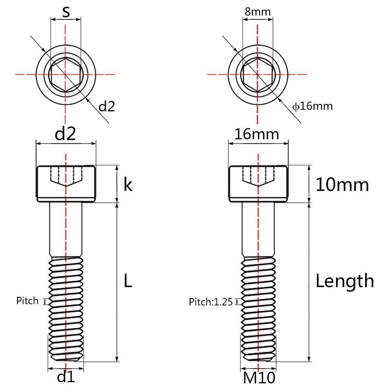 Wanyifa Titanium Cap Allen Socket Head Bolts M10 20 25