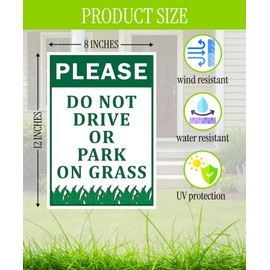 3X Please Do Not Drive Or Park On Grass Signs with Stakes - Plastic Street, Road Private Property No Parking Sign - 12x8 Inch Yard Lawn Stay Off Grass Signs with Stake - Please Keep Off The Grass Sign