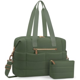 Travel Duffle Bag, Puffer Gym Bag for Women Lightweight Weekender Overnight Bags, Carry On Tote For Spirit Airlines Personal Item Bags with Toiletry Pouch (Forest Green, M)