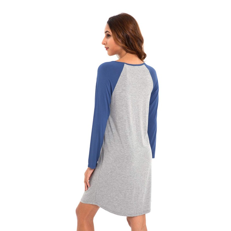 LazyCozy - Camisón largo de manga raglán para mujer, suave