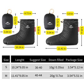 Naturehike Ultralight Winter Goose Down Booties, Camping Warm & Cozy Down Sleeping Socks for Men & Women, Down Filled Slipper Boots with Storage Bag (S, Goose Down-Black)