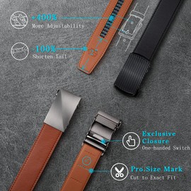 Zitahli Ratchet Belt for Men,Upgraded Tail Hidden Design mens belt Leather for Dress Pant Shirt Oxfords,Micro Adjustable 34"-40"