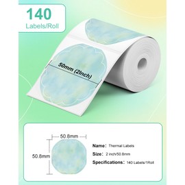Ponek Circle Label Compatible with M100/M110/M120/M260/M220/M150, 1.96" x 1.96"(50x50 mm), Thermal Round Gradient Color Paper for Logo/Thank You Label/Small Business/,140 Labels/Roll