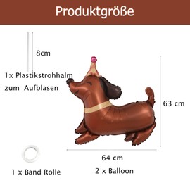 Gleemix 2 Stk Dackel Deko Folienballon, 3D Luftballon Hund, Riesenballon Tier, Hunde Geburtstag Luftballons, Kindergeburtstag Party Ballon Deko für Jungen, Mädchen, Hunde Geburtstag