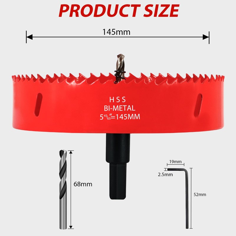 KACNON Hole Saw 145 mm, Universal High-Speed Steel HSS M42
