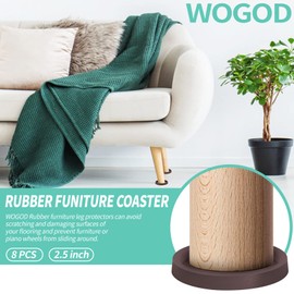 WOGOD Chair Leg Floor Protectors, Non-Slip Rubber Feet Furniture Coasters Cups of 2.5 inch for Hardwood Floors (8, Round Brown)