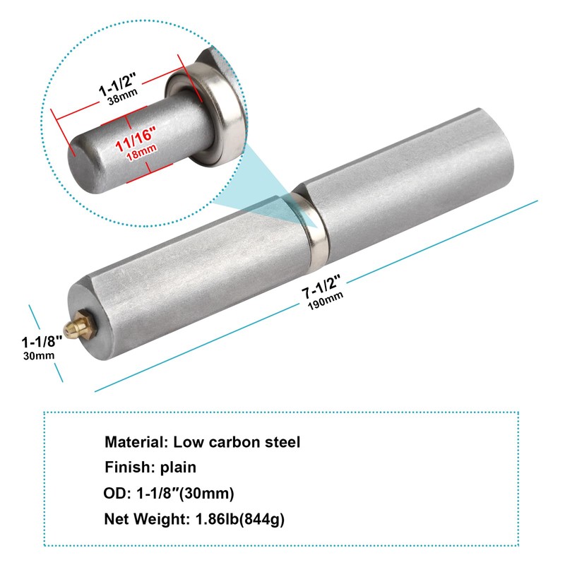 MOUNTAIN_ARK 2 Pack 7-1/2" Weld On Bullet Hinge with Grease
