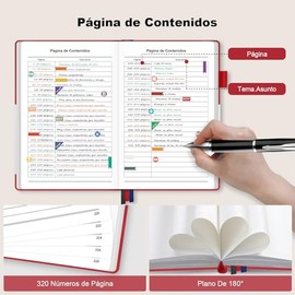 Cuaderno Rayado, A5 Cuaderno de Notas Pasta Dura con 3 Cinta Marcapáginas, Libreta de Notas Profesional con Índice y 320 Páginas Numeración, Bolsillos