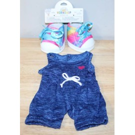 Build-A-Bear Workshop Build A Bear Workshop Clothes, Navy Loungewear Jumpsuit & Rainbow Hi Top Shoes