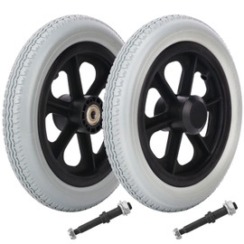 2-pack 12 Inch Solid Tire Construction Premium Plastic Spoked Wheel (grey), 12 Inch Wheelchair Wheel Replacement for Manual Wheelchairs, Sturdy Hard Rubber Tire & Mobility Aid Accessories