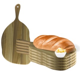 Steelite International 6525TW301 Wooden Serving Paddle, Olive Wood Asymmetrical Food Service Board with Handle, Bread Server, Appetizers or Charcuterie, 15 by 7.7, 6 Set