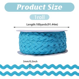 FREEBLOSS 100 Yards Rickrack Trim Wave Bending Fringe Ribbon 0.2'' Width Braided Woven RIC Rac Ribbon Zig Zag Trim & Embellishments for Crafts, Blue