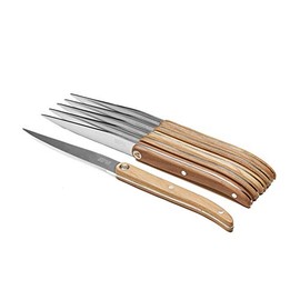 TB Groupe - Laguiole Sens 6-Piece Steak Knife Set - Stainless Steel Knives - Full Tang Blades - Light Wood Handles