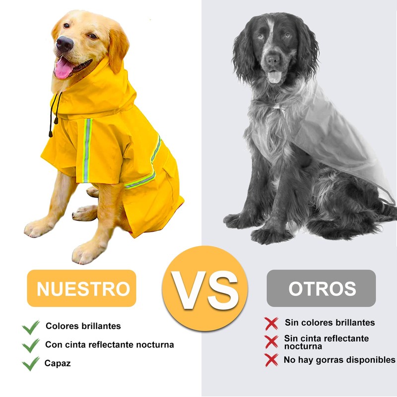 Havenfly Impermeable para Perros con Capucha con Rayas Reflectantes，Ajustable，Resistente al