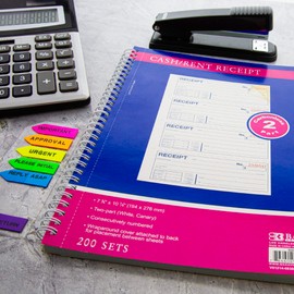 BAZIC Products Cash Money or Rent Spiral Bound Receipt Book, 200 Sets 7 5/8" x 10 7/8" 2-Part Carbonless, White & Bound Wraparound Cover (200 Sets/Pk), 4-Packs