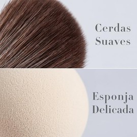 Brocha para base, Brocha de Maquillaje de Doble Punta, Esponja y Pelo Caballo Ultra Suaves, Uso Seco y Húmedo, Brocha para Maquillaje y Polvos Sueltos 2 en 1, Ideal Para Viajes(Esponja Beige)