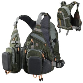 PELLOR Fly Fishing Vest with Backpack, Fishing Chest Pack Fishing Vest Adjustable for Men and Women