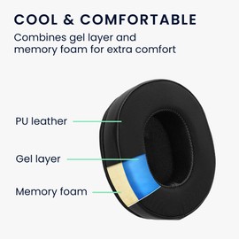 kwmobile Replacement Ear Pads Compatible with OneOdio A70 / A71 (Set of 2) - Cooling Gel Earpads - Black