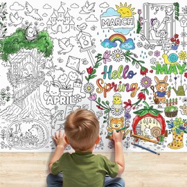 X-Protector Hello Spring! Giant Coloring Poster 75x30 in - Large Coloring Table Cloth for Kids - Jumbo Paper Tablecloth Poster Sheet - Fun Hello Spring! Activities for Kids & Adults!