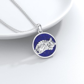 BETHZA Cat Necklace 925 Sterling Silver Genuine Lapis Lazuli Gemstone Cat Pendant Animal Jewelry Gifts for Women