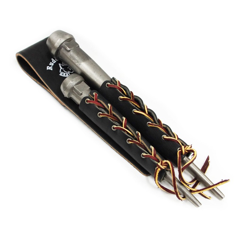 Lace-Up Double Bullpin Holder - Premium Black Leather- Rudedog USA