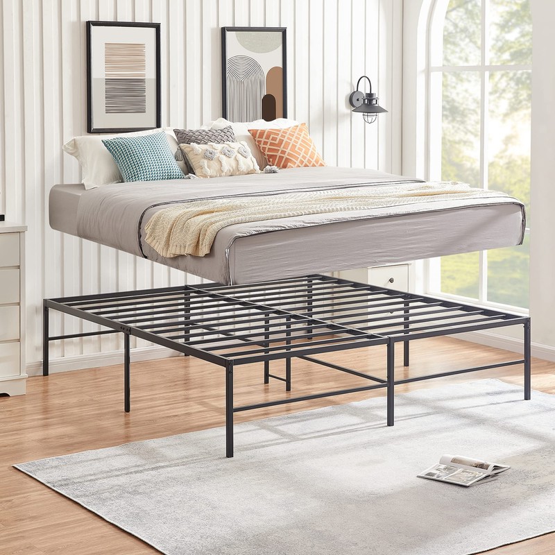 VECELO 18" Metal Platform Tall Bed Frame,Mattress Foundation/No Box Spring