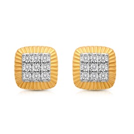 Jewelili 10K Yellow Gold over Sterling Silver Natural White Round Diamond Accent Miracle Plate Mens Stud Earrings