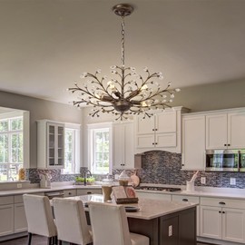 WillWant Vintage Crystal Chandelier with Aged Bronze Branch Design, 5-Light Ceiling Hanging Light Fixture for Dining Room Living Room Bedroom Hallway, Height Adjustable