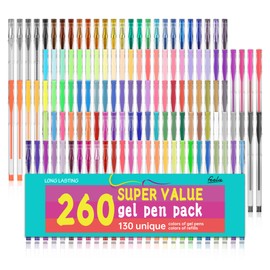 feela Gel Pens Set, 260 Pack 130 Colored Gel Pens Plus 130 Refills for Adult Coloring Books Drawing Kid Doodling Writing Sketching Highlighter Art Markers