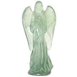 KYEYGWO Crystal Guardian Angel Figurine Hand Carved Stone Prayer Statue Peace Love Lucky Reiki Sculpture for Home Decoration, Fluorite