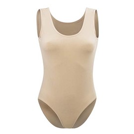 Maria Angel Womens Ladies Stretch Sleeveless Camisole Vest Bodysuit Leotard Top 6002 (Medium 10-12, Beige)