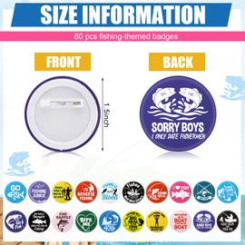 Sureio 80 Pcs Go Fish Buttons 1.5 Inches Fishing Party Favors Fishing Brooch Pin Father's Day Gift Pin Fisherman Birthday Party Decoration for Boys Men