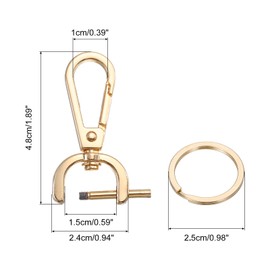 sourcing map 4 Set Detachable Snap Hook, 0.59" D Ring Swivel Clasp for Purses Push Gate Lobster Claw Clasps Fashion Clip Purse Making with Key Ring and Screwdriver, Gold