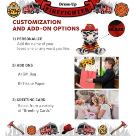 DolliBu Squat White Tiger Firefighter Stuffed Animal with Name Personalization - Super Soft Tiger with Red Fireman Costume Outfit and Fireman Hat, Cute Fire Fighter Doll Plush Toy for Kids - 8 Inch