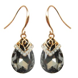 Navachi 18k Gold Plated Crystal Flower Pattern Water Drop Grey Zircon Az2309e Dangle Earrings
