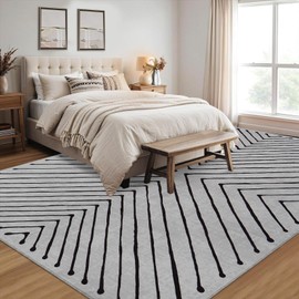 ROYHOME Bedroom Area Rug 5x7 Geometric Rug Machine Washable Living Room Area Rug Non Slip Stain Resistant Large Dining Room Throw Rug Ultra Soft Contemporary Carpet for Home Decor Office, Grey&Black