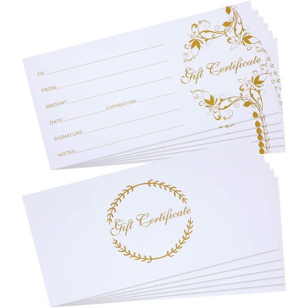 50 Pieces Blank Present Certificates Vouchers Cards Gold Floral Certificate Cards for Business, Christmas, Birthday, Spa, Salon, Restaurants, Baby Shower, Bridal Shower